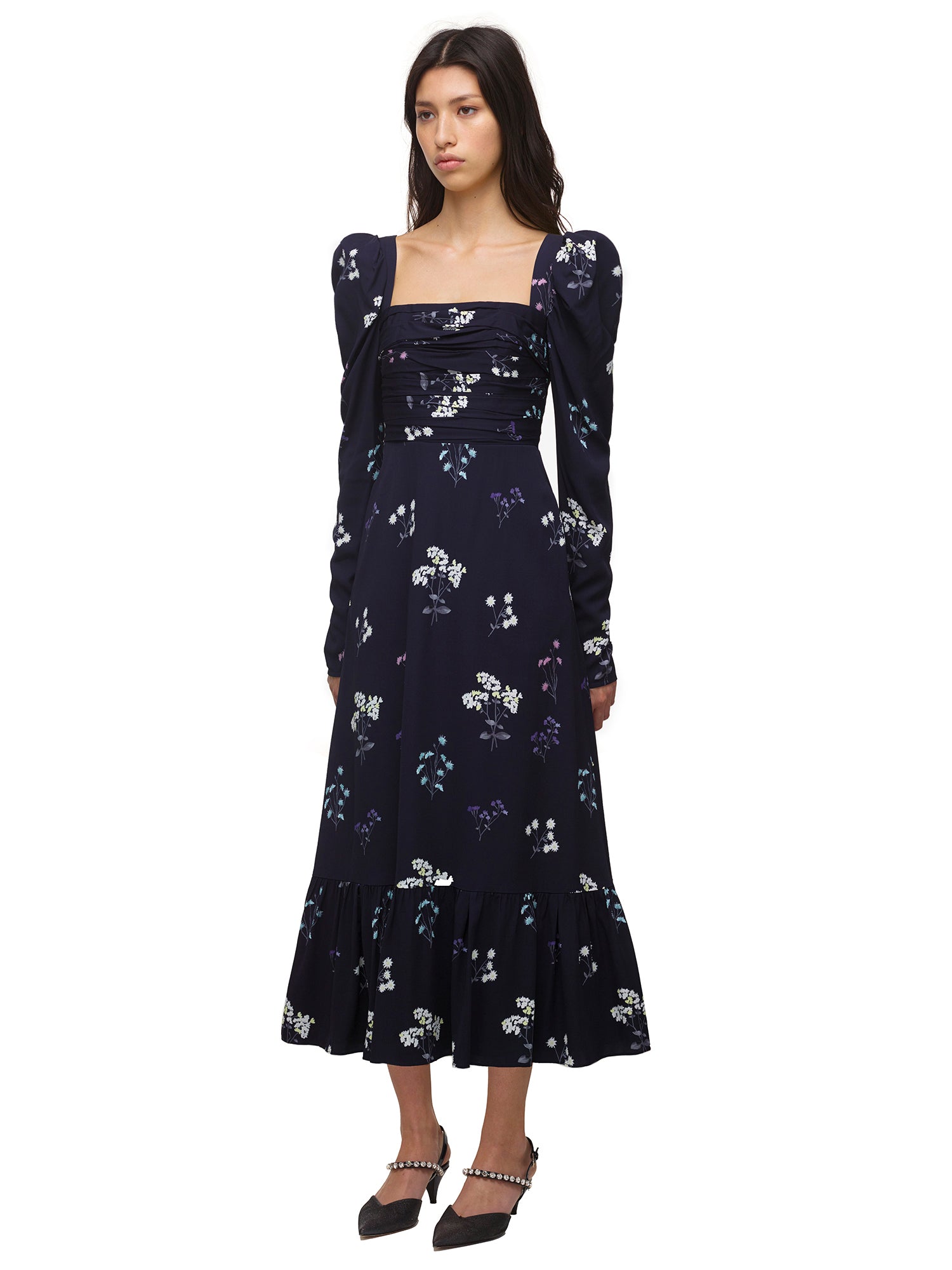 Navy Vintage Floral Midi Dress | self ...